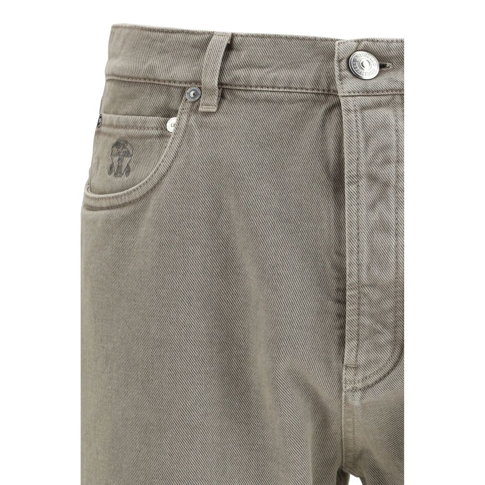 Brunello Cucinelli Green Cotton Straight-Leg Jeans by Brunello Cucinelli outlet now on sale