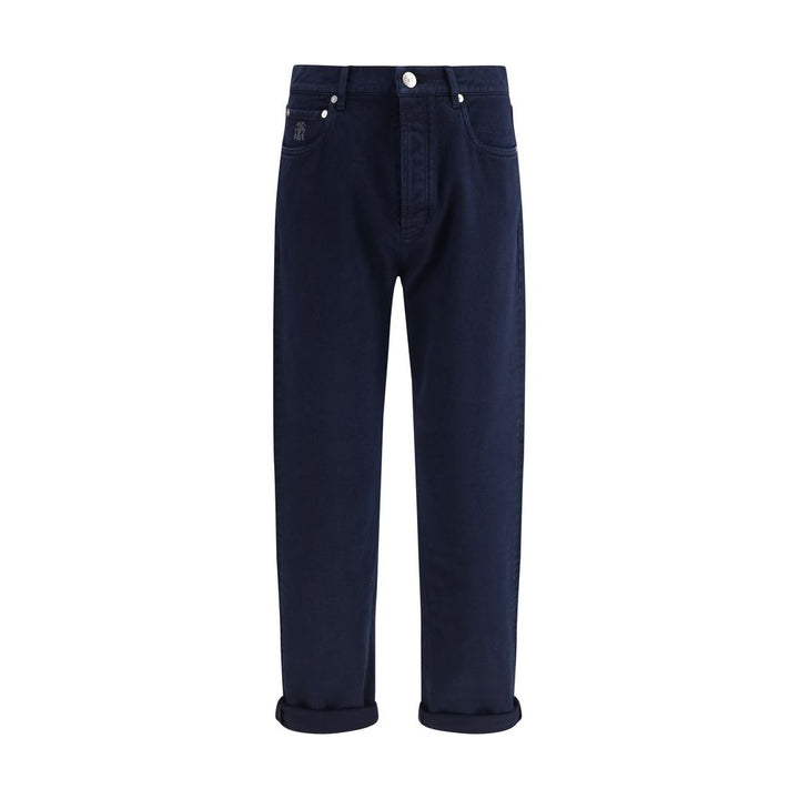 Brunello Cucinelli Blue Cotton Straight-Leg Jeans by Brunello Cucinelli outlet now on sale