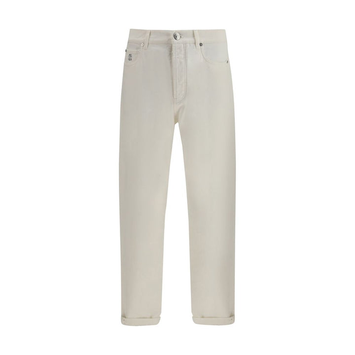 Brunello Cucinelli White Cotton Straight-Leg Jeans by Brunello Cucinelli outlet now on sale