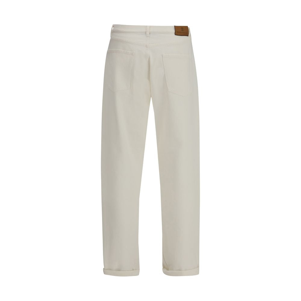 Brunello Cucinelli White Cotton Straight-Leg Jeans by Brunello Cucinelli outlet now on sale
