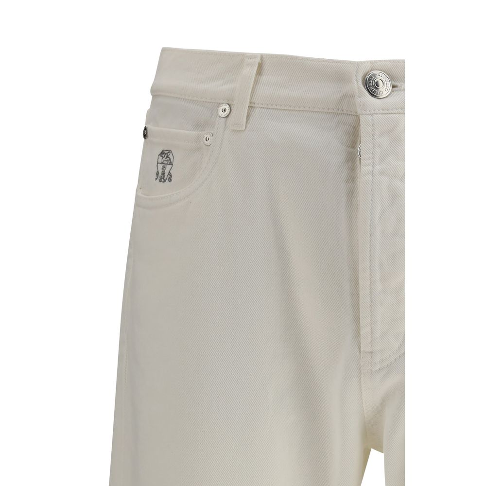 Brunello Cucinelli White Cotton Straight-Leg Jeans by Brunello Cucinelli outlet now on sale