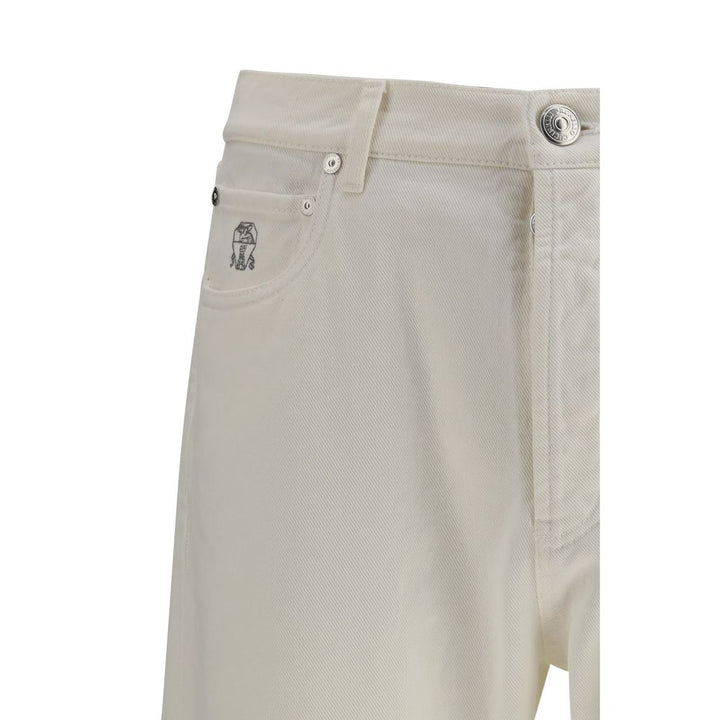 Brunello Cucinelli White Cotton Straight-Leg Jeans by Brunello Cucinelli outlet now on sale