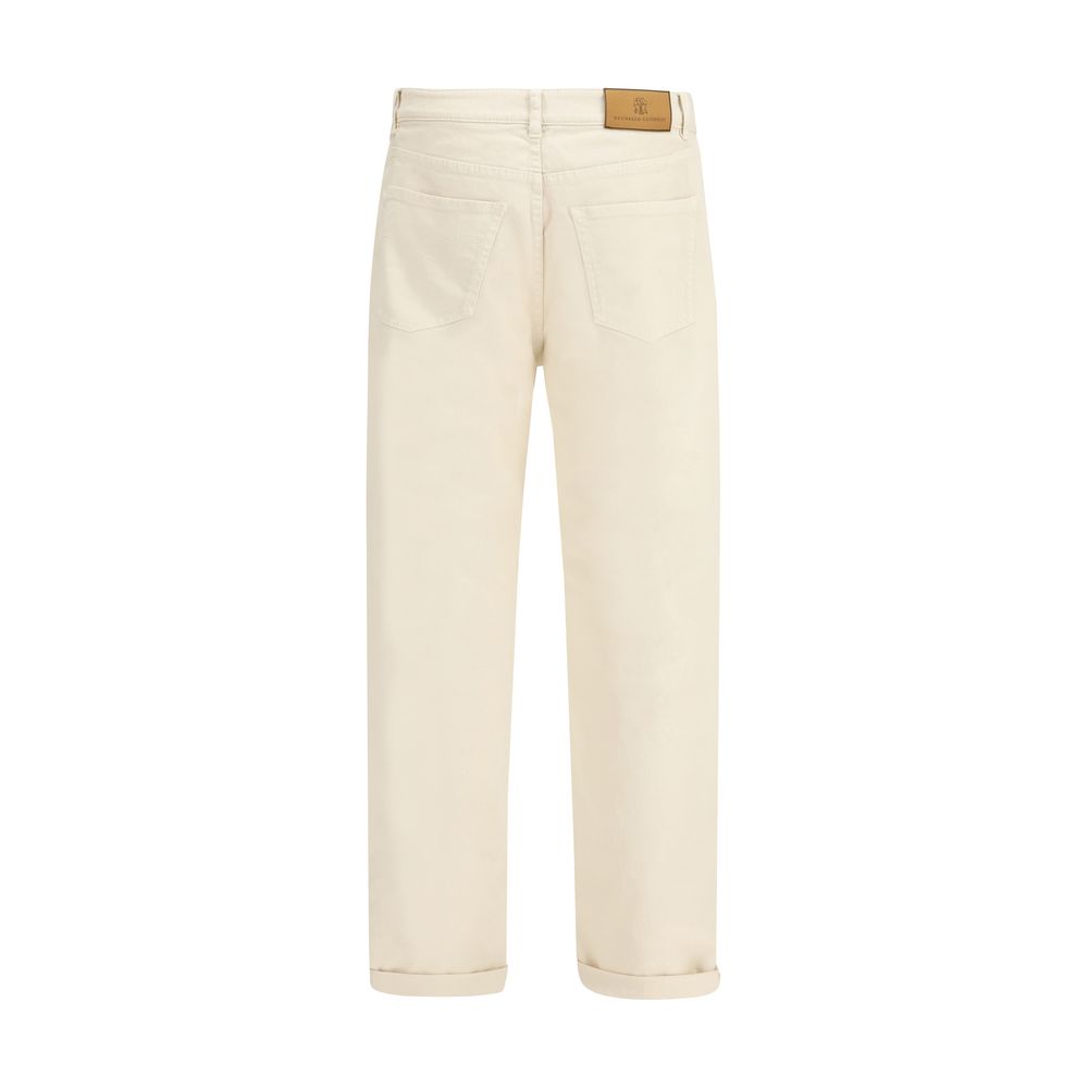 Brunello Cucinelli White Cotton High-Waisted Jean by Brunello Cucinelli outlet now on sale