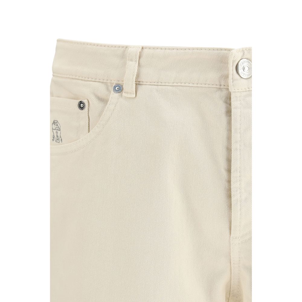 Brunello Cucinelli White Cotton High-Waisted Jean by Brunello Cucinelli outlet now on sale