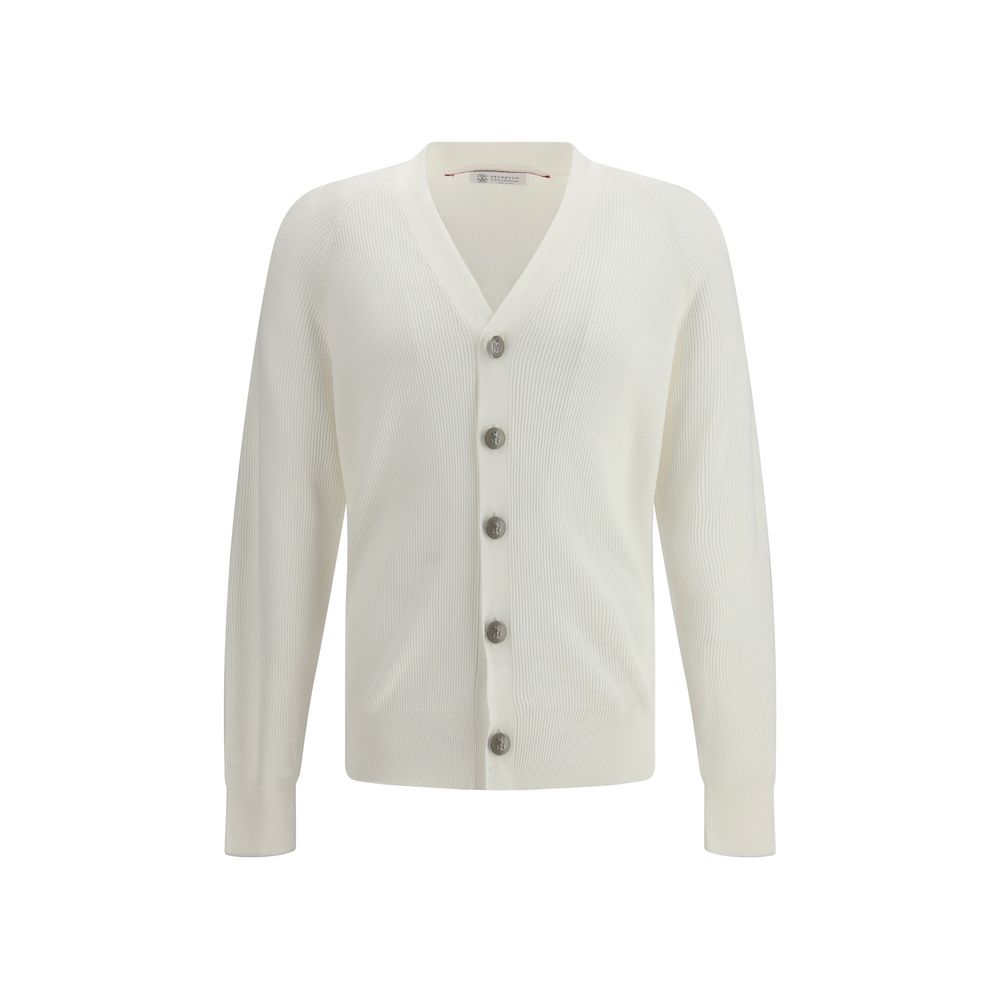 Brunello Cucinelli White Cotton Cardigan by Brunello Cucinelli outlet now on sale