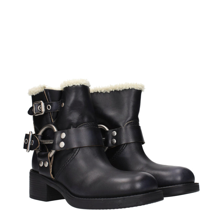 Miu Miu Black Leather Ankle Boots