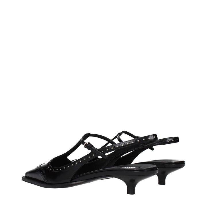 Miu Miu Black Leather Mid Heel Pumps