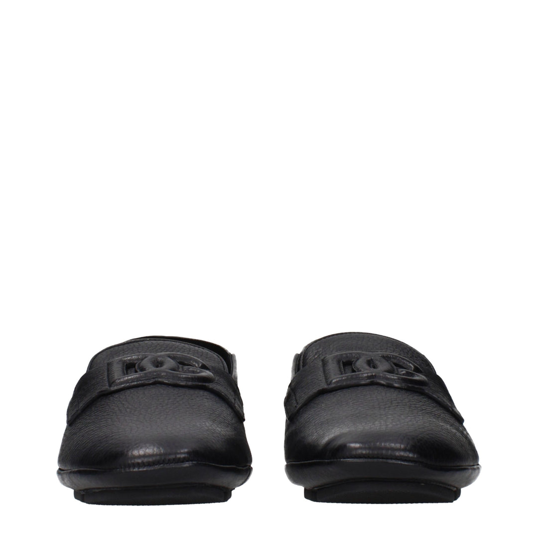 Dolce & Gabbana Black Leather Slip-On Loafers