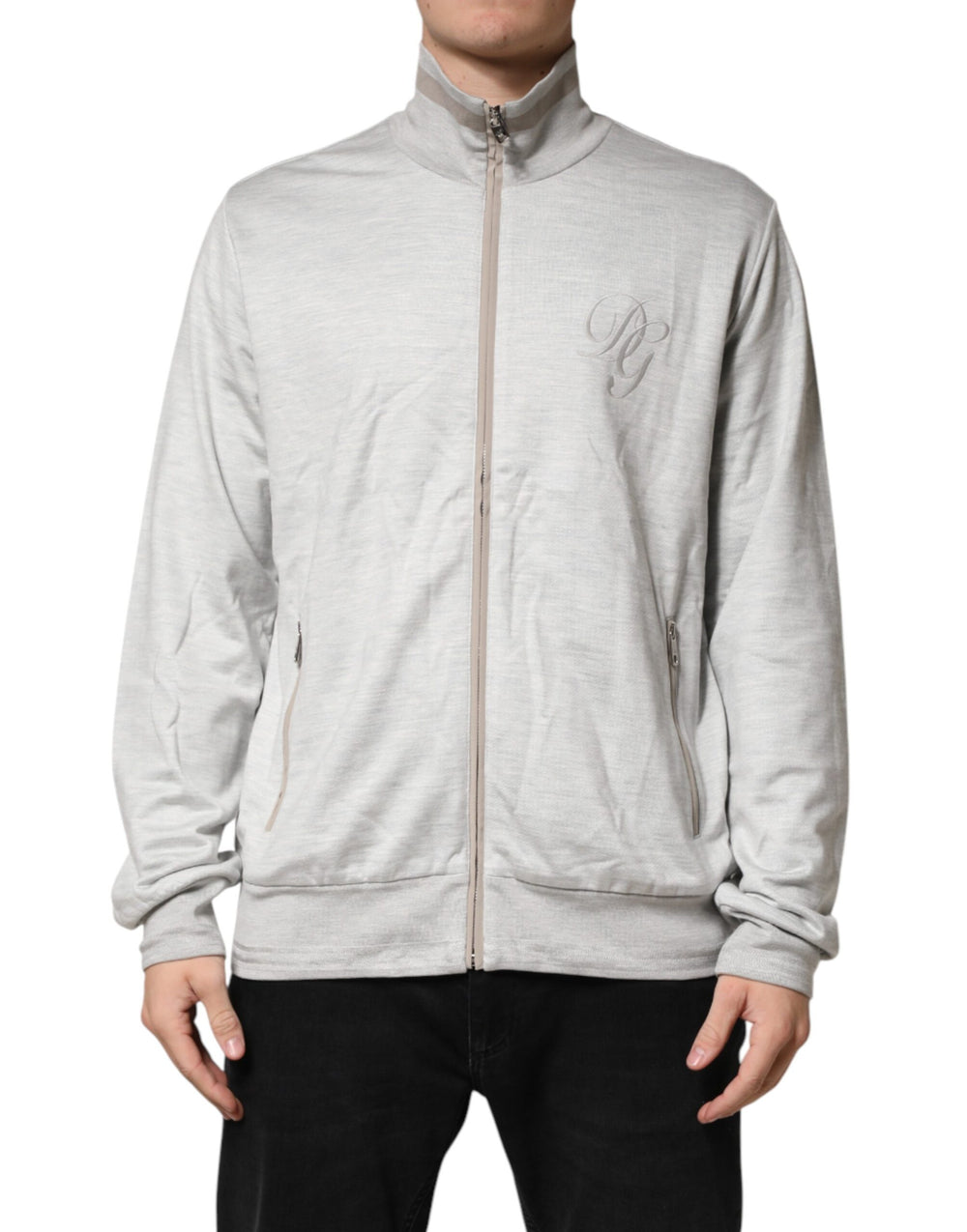 Dolce & Gabbana Light Gray Cotton Zipped Cardigan Sweater by Dolce & Gabbana outlet now on sale