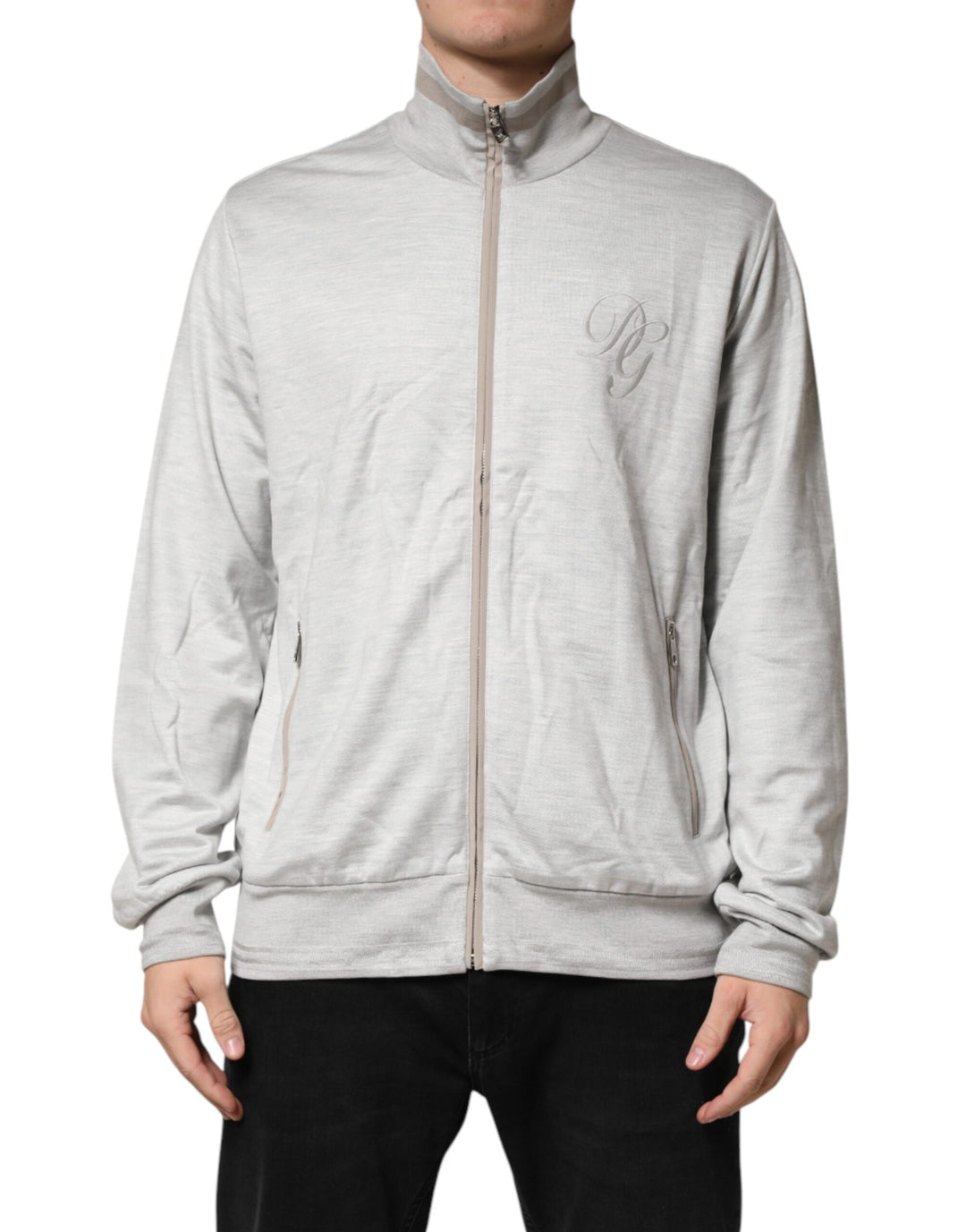 Dolce & Gabbana Light Gray Cotton Zipped Cardigan Sweater by Dolce & Gabbana outlet now on sale