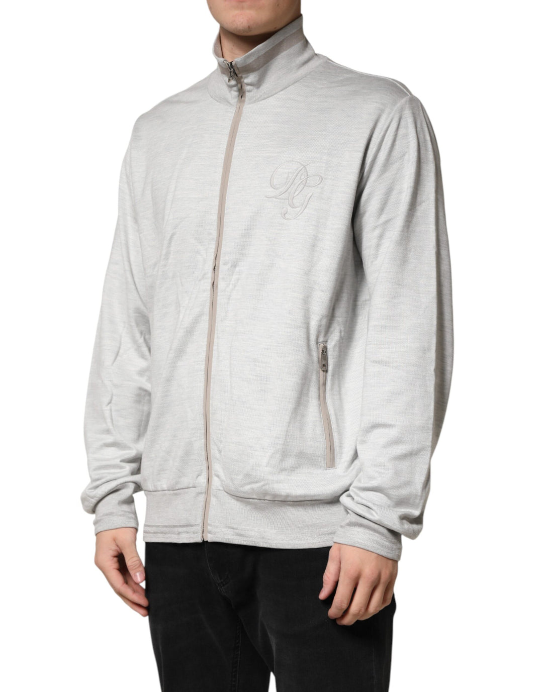 Dolce & Gabbana Light Gray Cotton Zipped Cardigan Sweater by Dolce & Gabbana outlet now on sale