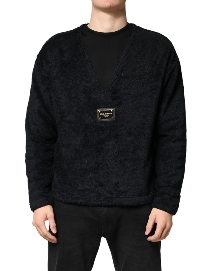 Dolce &amp; Gabbana Sample Sale Dolce &amp; Gabbana Black Cotton V-Neck Men Sweatshirt Sweater - | Designer outlet