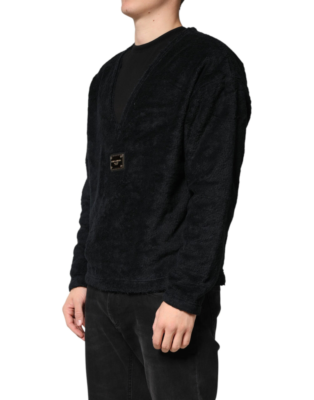 Dolce &amp; Gabbana Sample Sale Dolce &amp; Gabbana Black Cotton V-Neck Men Sweatshirt Sweater - | Designer outlet