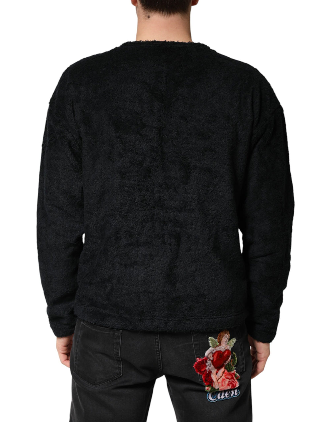 Dolce &amp; Gabbana Sample Sale Dolce &amp; Gabbana Black Cotton V-Neck Men Sweatshirt Sweater - | Designer outlet