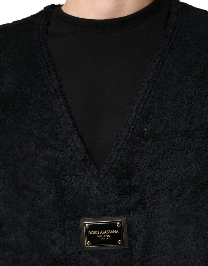 Dolce &amp; Gabbana Sample Sale Dolce &amp; Gabbana Black Cotton V-Neck Men Sweatshirt Sweater - | Designer outlet