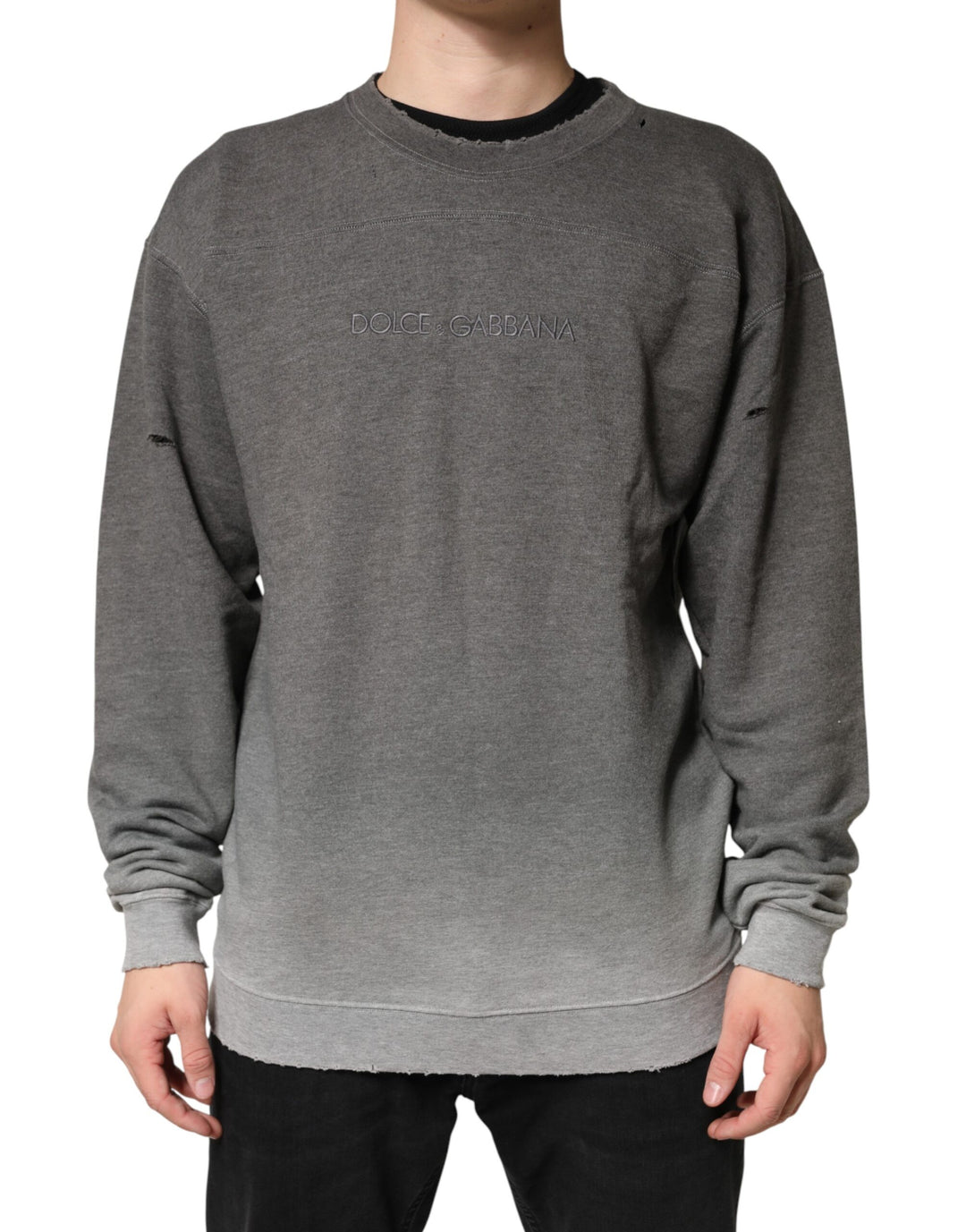 Dolce &amp; Gabbana Gray Cotton Crew Neck Men Sweatshirt Sweater by Dolce &amp; Gabbana outlet now on sale