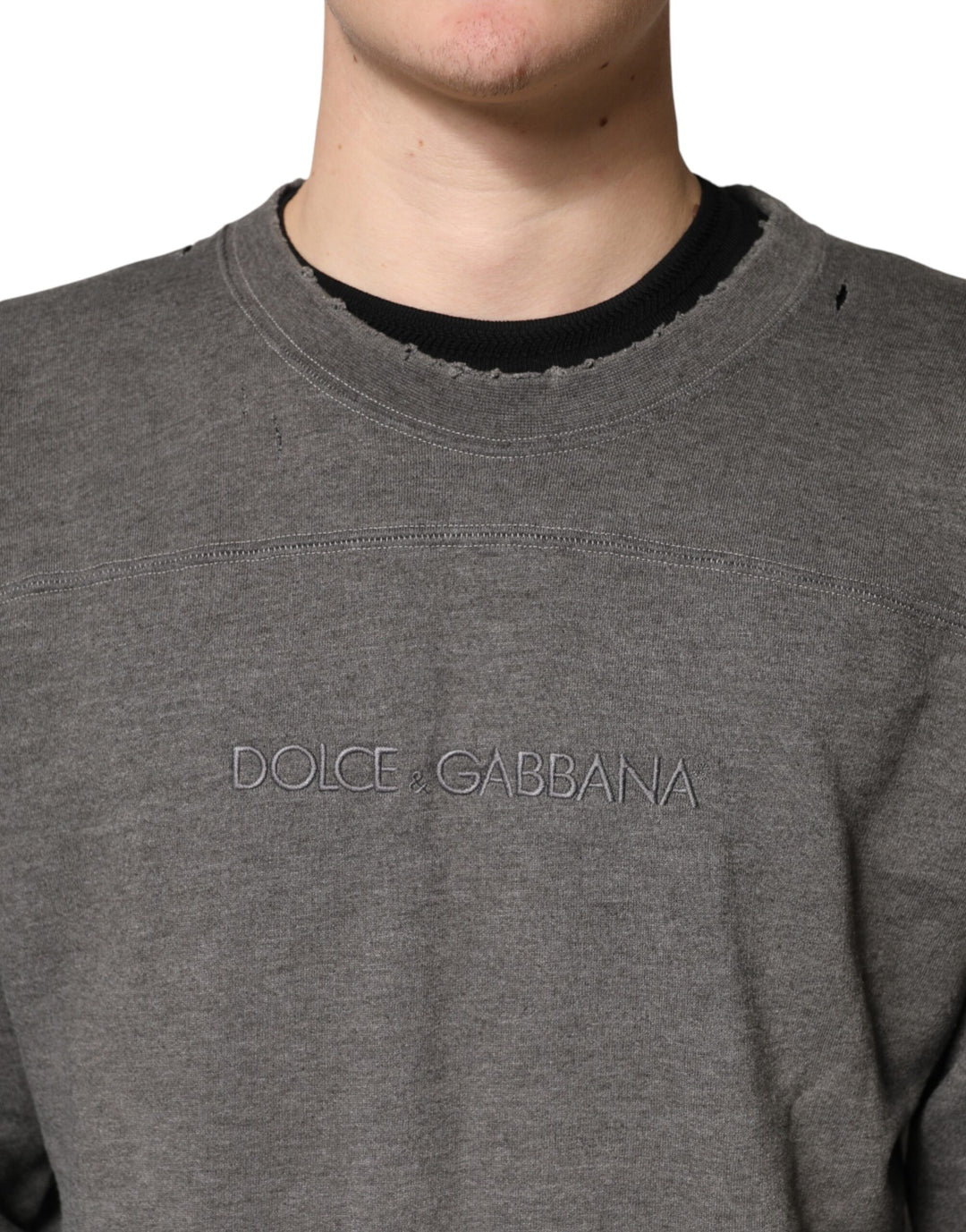 Dolce &amp; Gabbana Gray Cotton Crew Neck Men Sweatshirt Sweater by Dolce &amp; Gabbana outlet now on sale