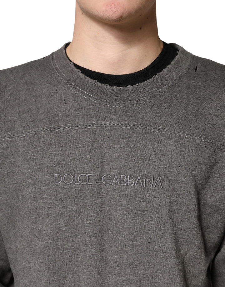 Dolce &amp; Gabbana Gray Cotton Crew Neck Men Sweatshirt Sweater by Dolce &amp; Gabbana outlet now on sale