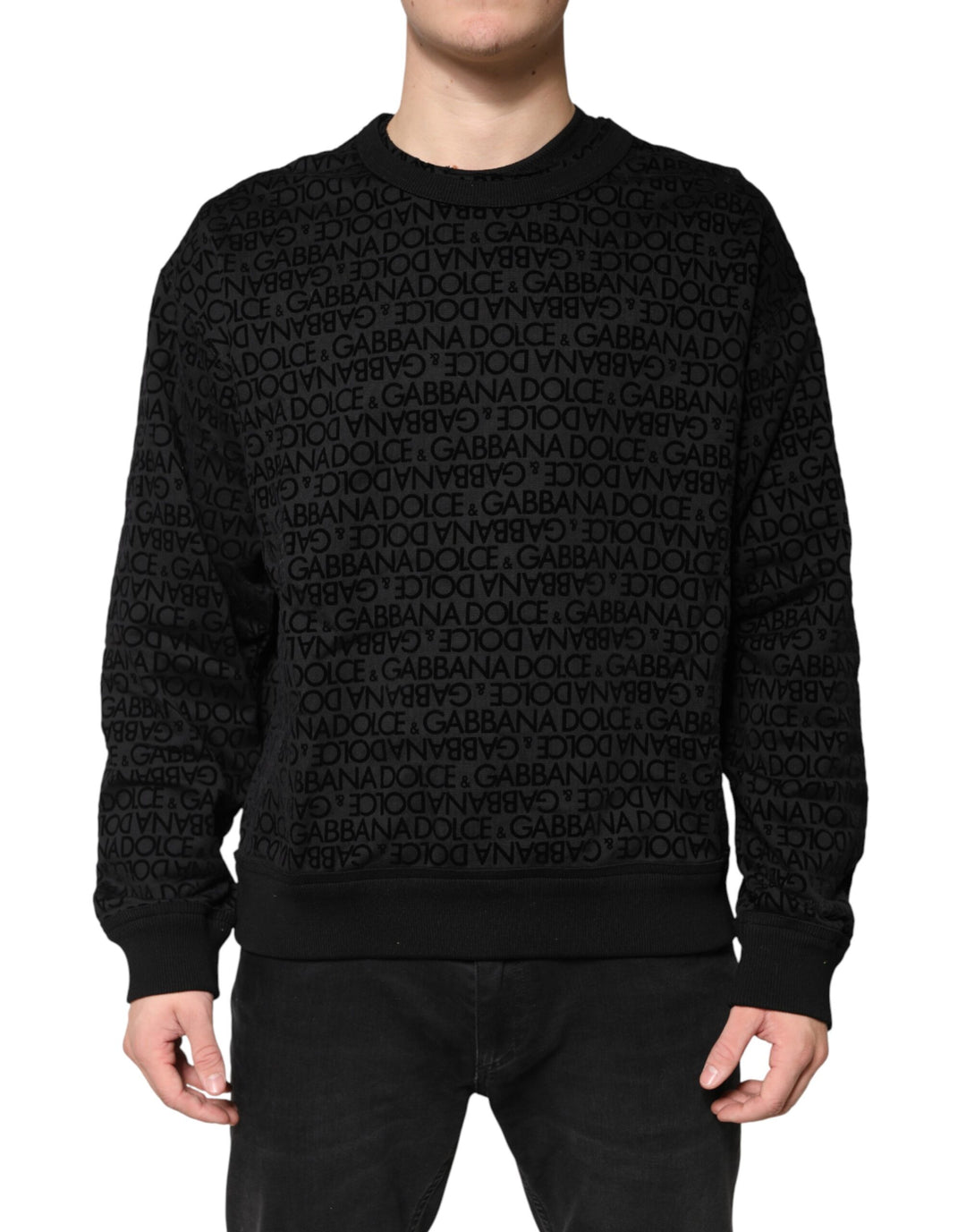 Dolce &amp; Gabbana Black Monogram Crew Neck Sweatshirt Sweater by Dolce &amp; Gabbana outlet now on sale