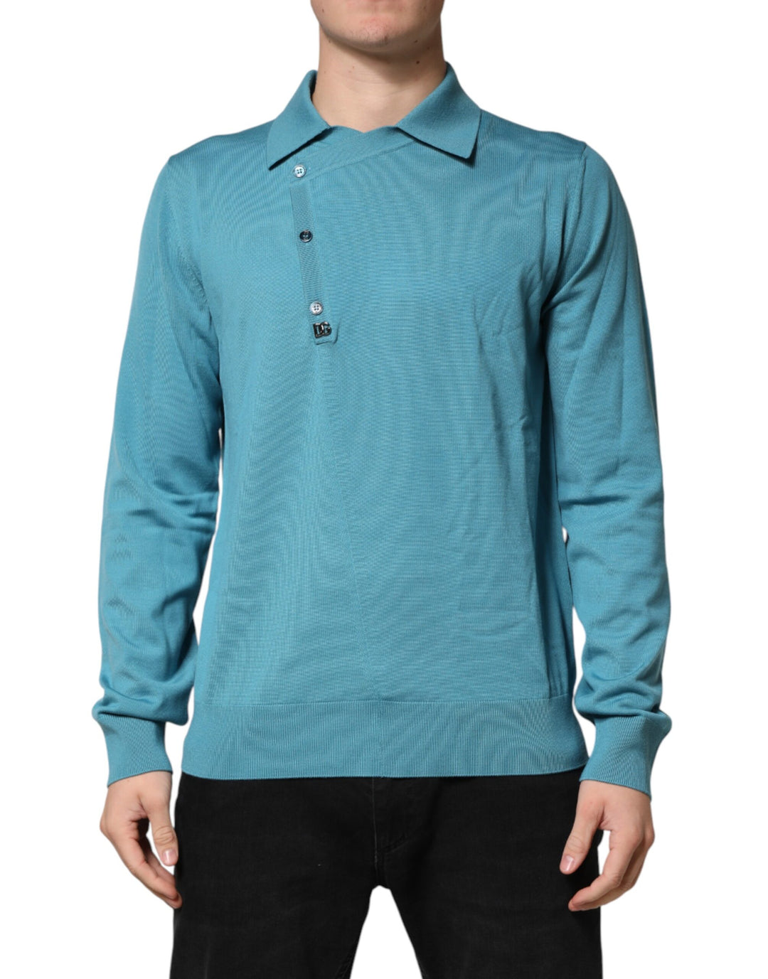 Dolce &amp; Gabbana Teal Wool Collared Polo Pullover Sweater by Dolce &amp; Gabbana outlet now on sale