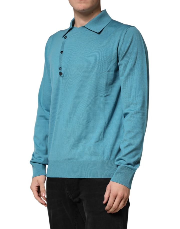 Dolce &amp; Gabbana Teal Wool Collared Polo Pullover Sweater by Dolce &amp; Gabbana outlet now on sale