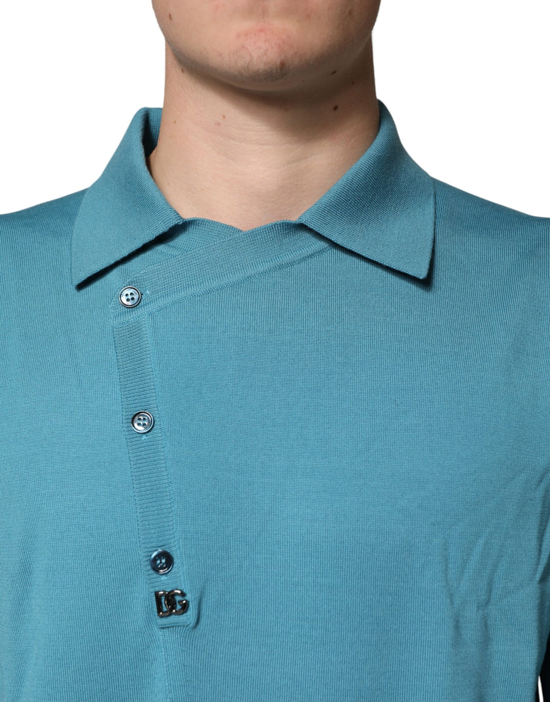 Dolce &amp; Gabbana Sample Sale Dolce &amp; Gabbana Teal Wool Collared Polo Pullover Sweater - | Designer outlet