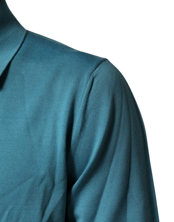 Dolce &amp; Gabbana Teal Wool Collared Polo Pullover Sweater by Dolce &amp; Gabbana outlet now on sale