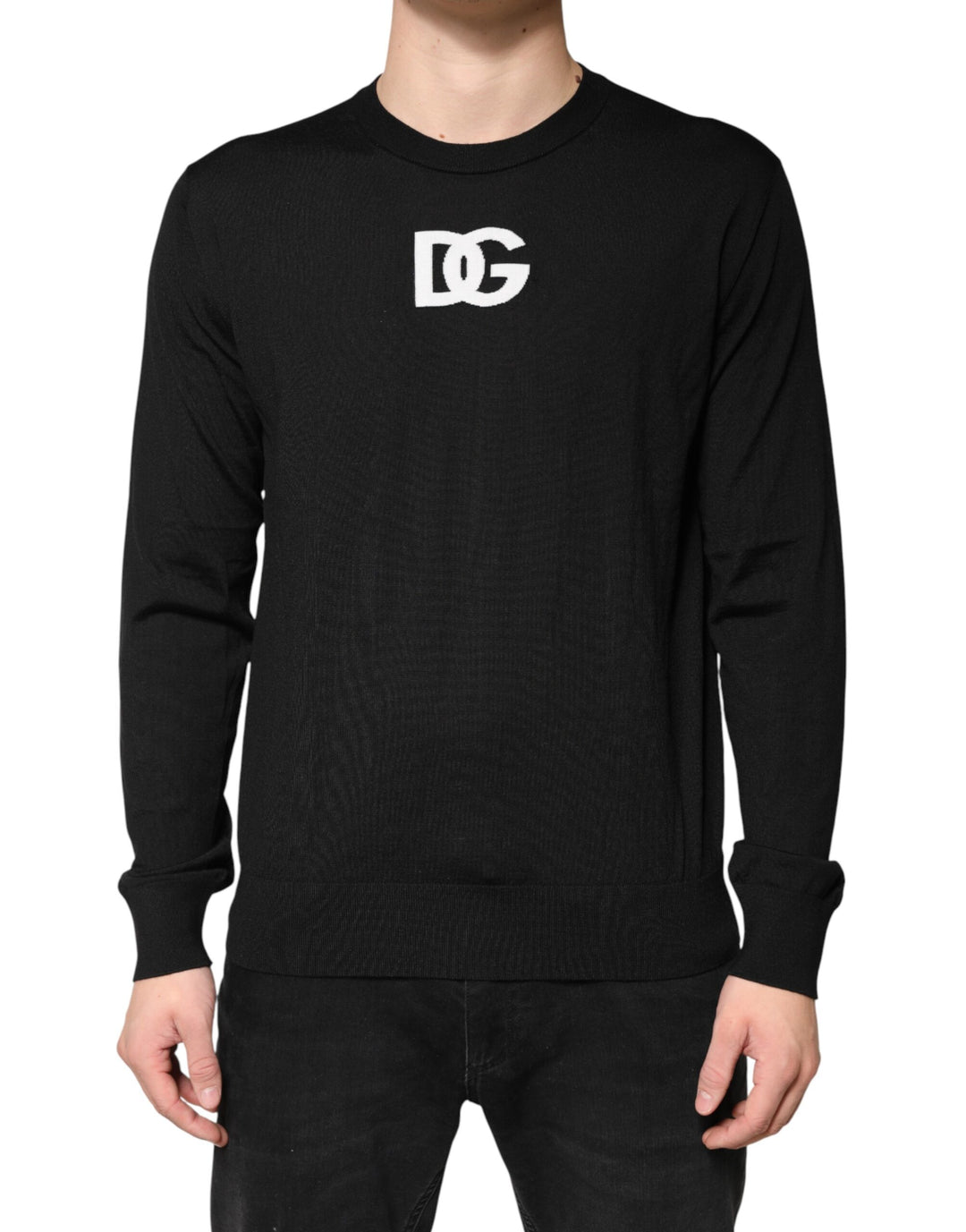 Dolce &amp; Gabbana Sample Sale Dolce &amp; Gabbana Black Wool DG Crew Neck Men Pullover Sweater - | Designer outlet