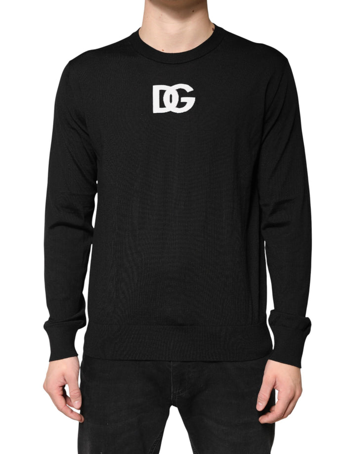 Dolce &amp; Gabbana Sample Sale Dolce &amp; Gabbana Black Wool DG Crew Neck Men Pullover Sweater - | Designer outlet
