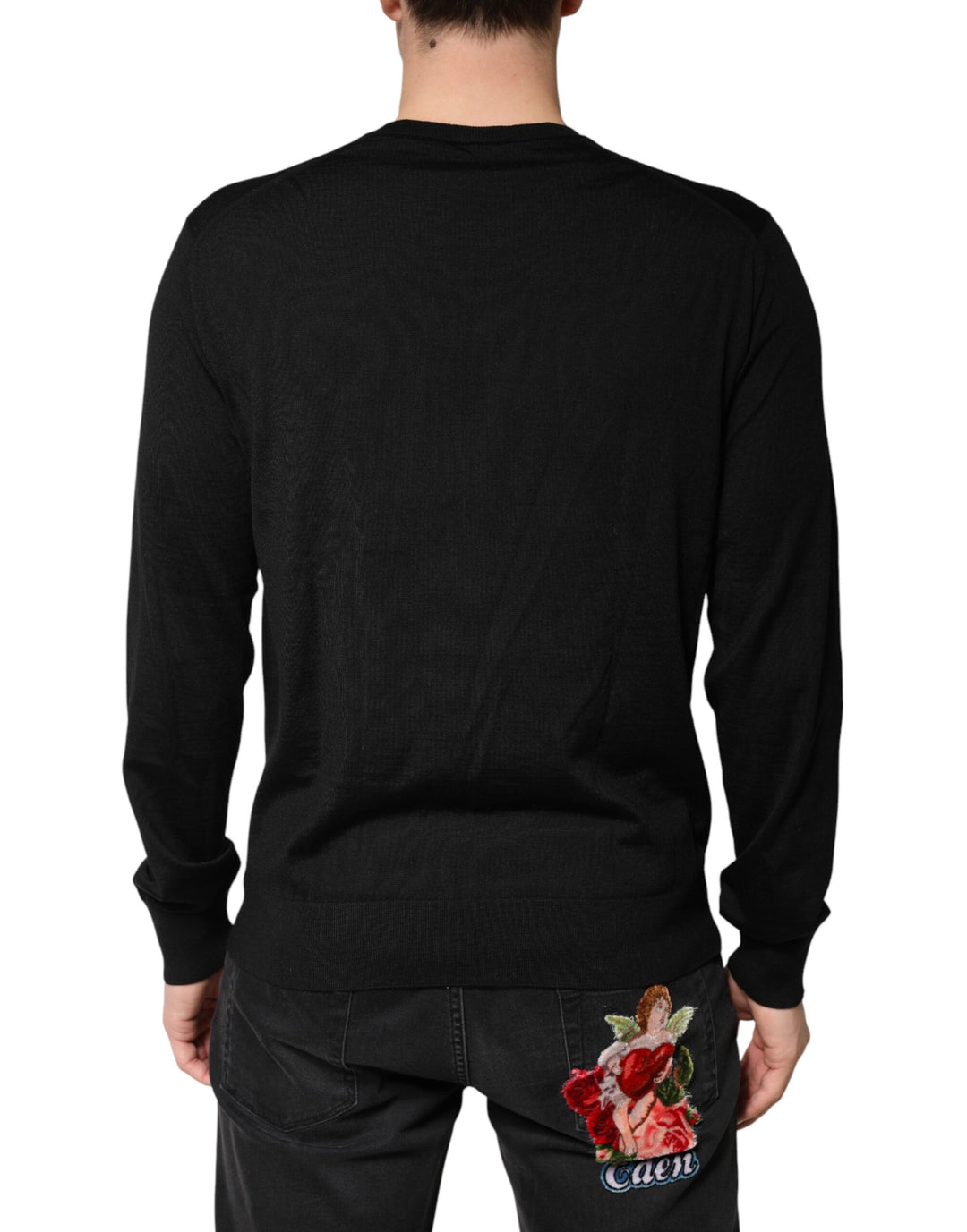 Dolce &amp; Gabbana Sample Sale Dolce &amp; Gabbana Black Wool DG Crew Neck Men Pullover Sweater - | Designer outlet