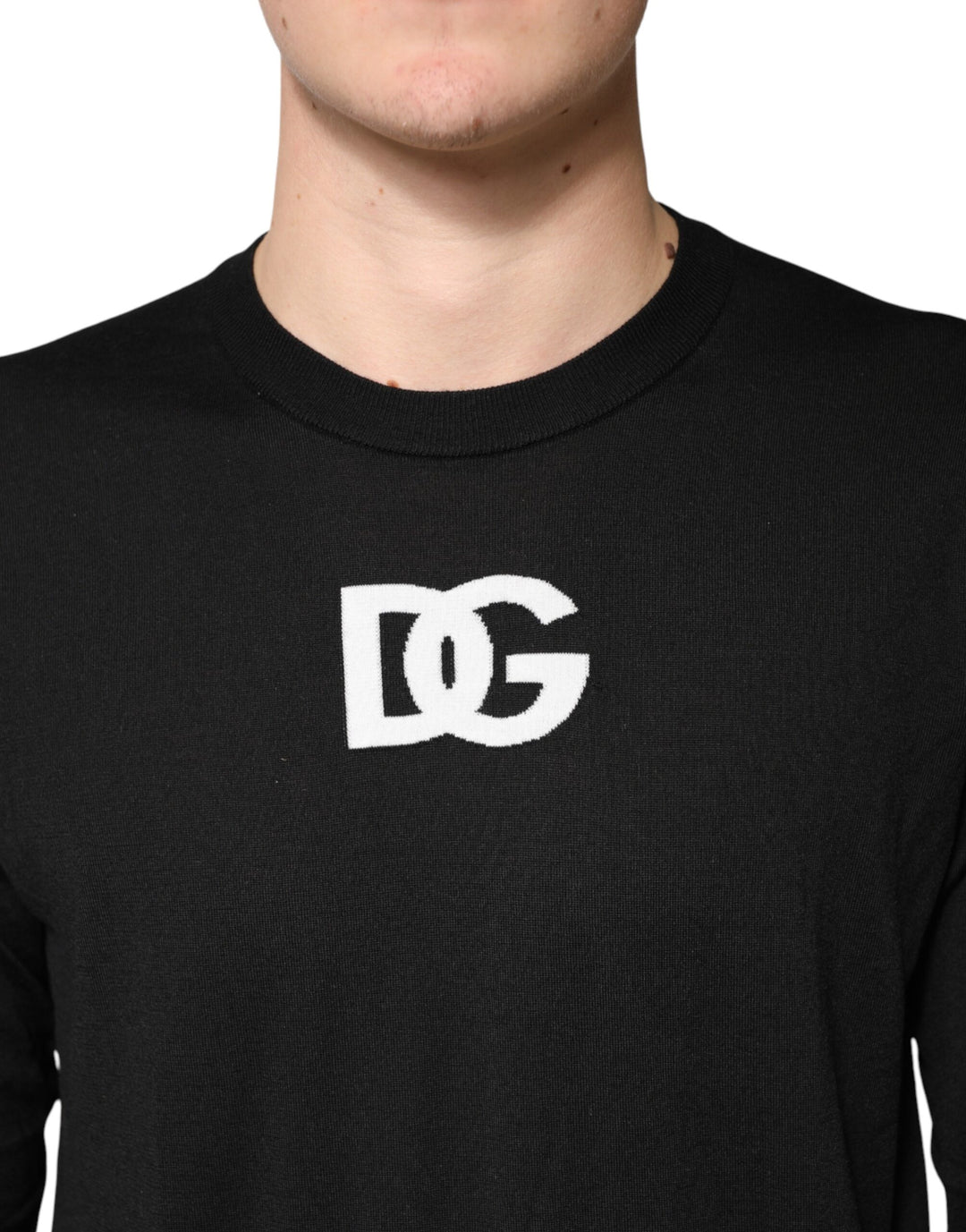 Dolce &amp; Gabbana Sample Sale Dolce &amp; Gabbana Black Wool DG Crew Neck Men Pullover Sweater - | Designer outlet