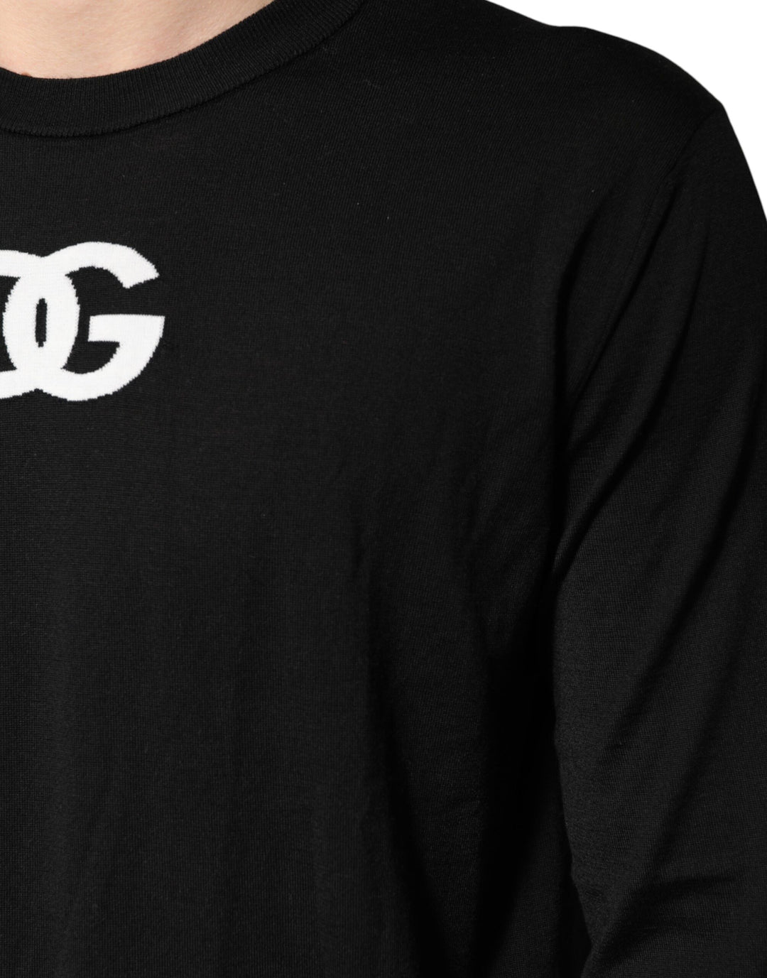 Dolce &amp; Gabbana Sample Sale Dolce &amp; Gabbana Black Wool DG Crew Neck Men Pullover Sweater - | Designer outlet