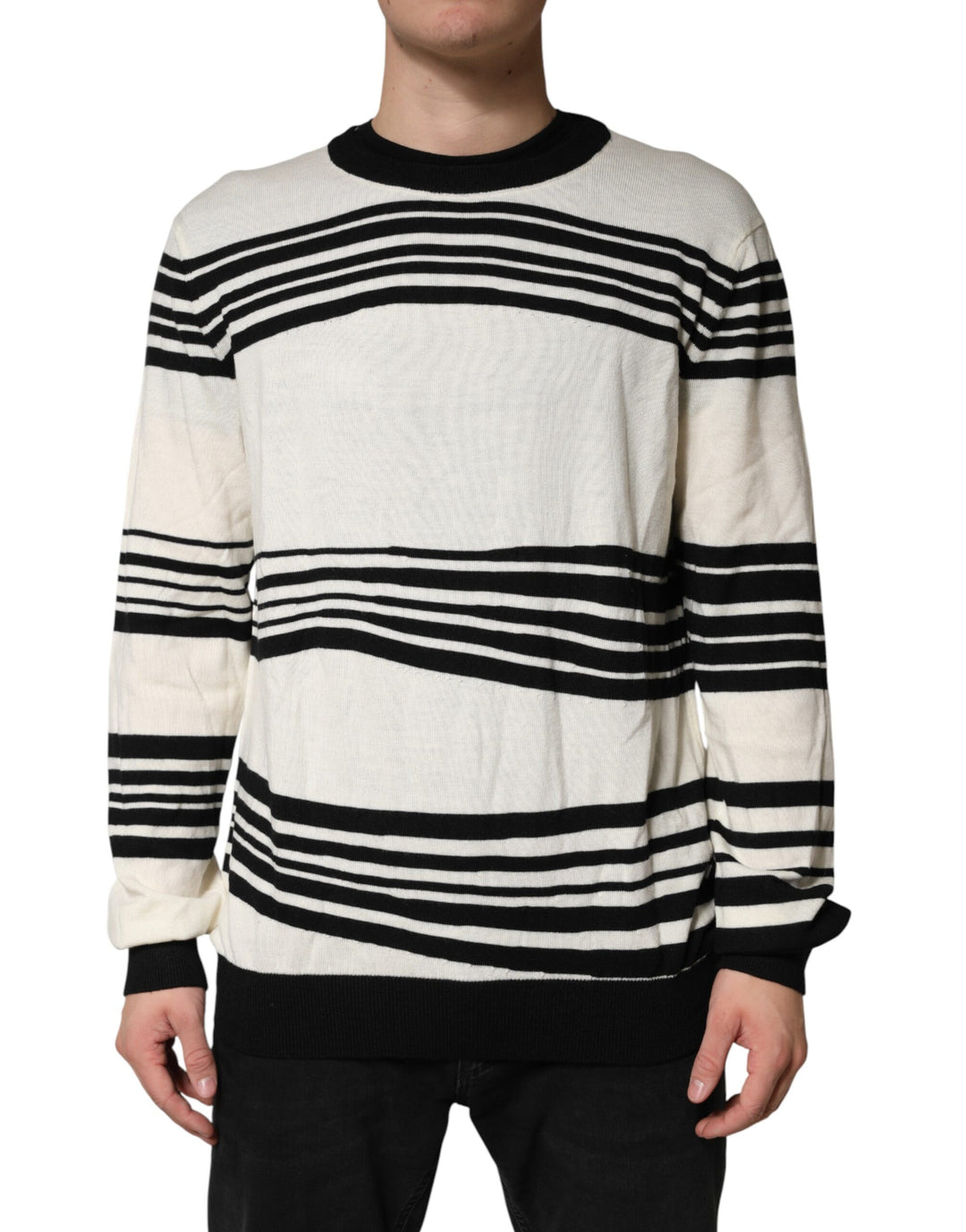 Dolce &amp; Gabbana Sample Sale Dolce &amp; Gabbana Black White Stripe CrewNeck Pullover Sweater - | Designer outlet
