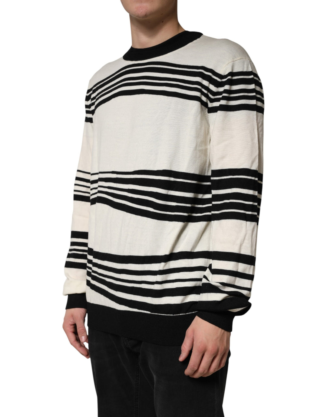 Dolce &amp; Gabbana Sample Sale Dolce &amp; Gabbana Black White Stripe CrewNeck Pullover Sweater - | Designer outlet