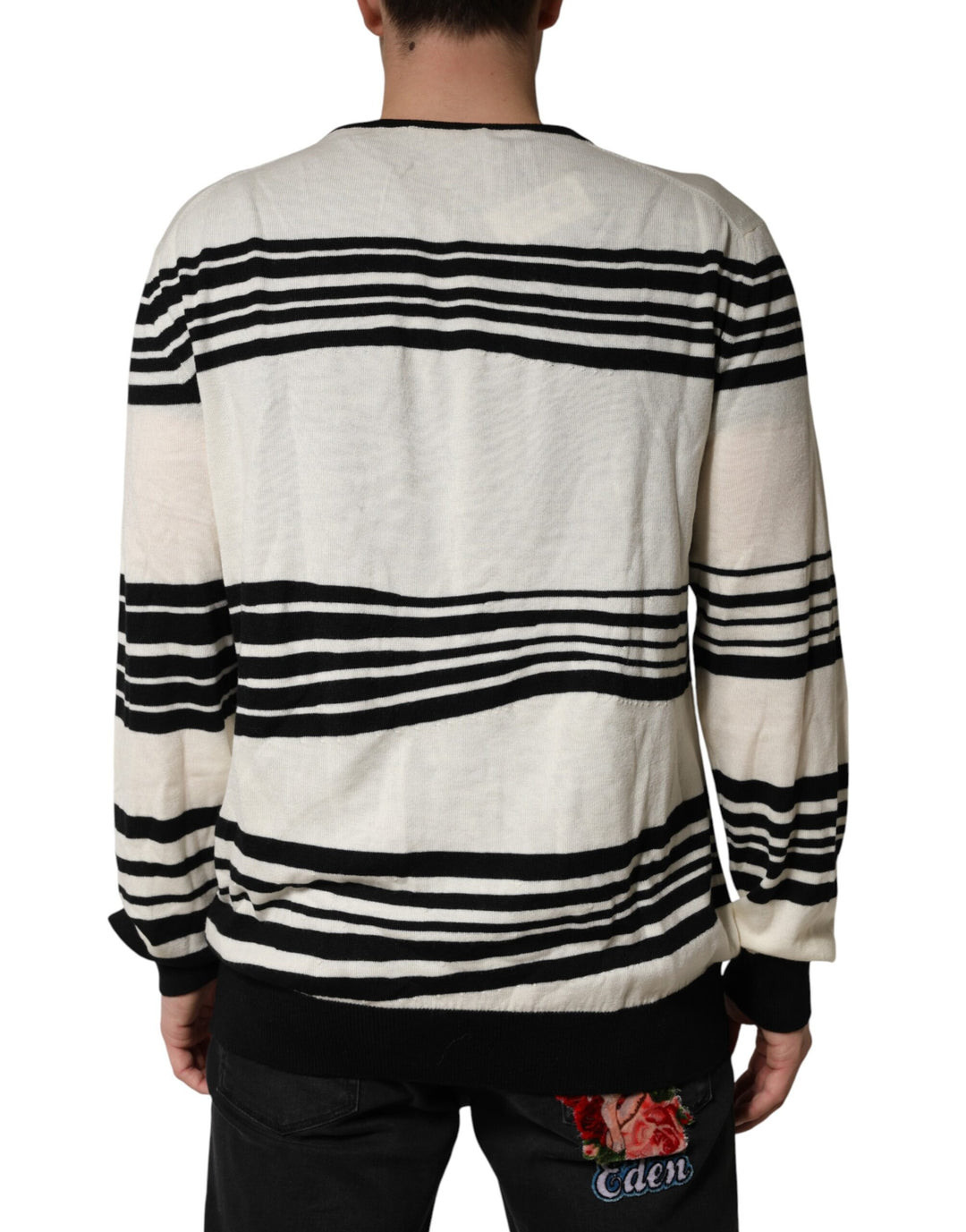 Dolce &amp; Gabbana Sample Sale Dolce &amp; Gabbana Black White Stripe CrewNeck Pullover Sweater - | Designer outlet