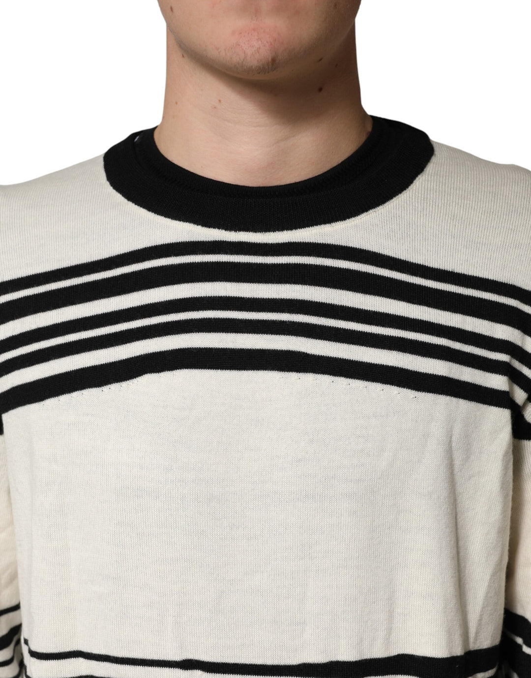 Dolce &amp; Gabbana Sample Sale Dolce &amp; Gabbana Black White Stripe CrewNeck Pullover Sweater - | Designer outlet