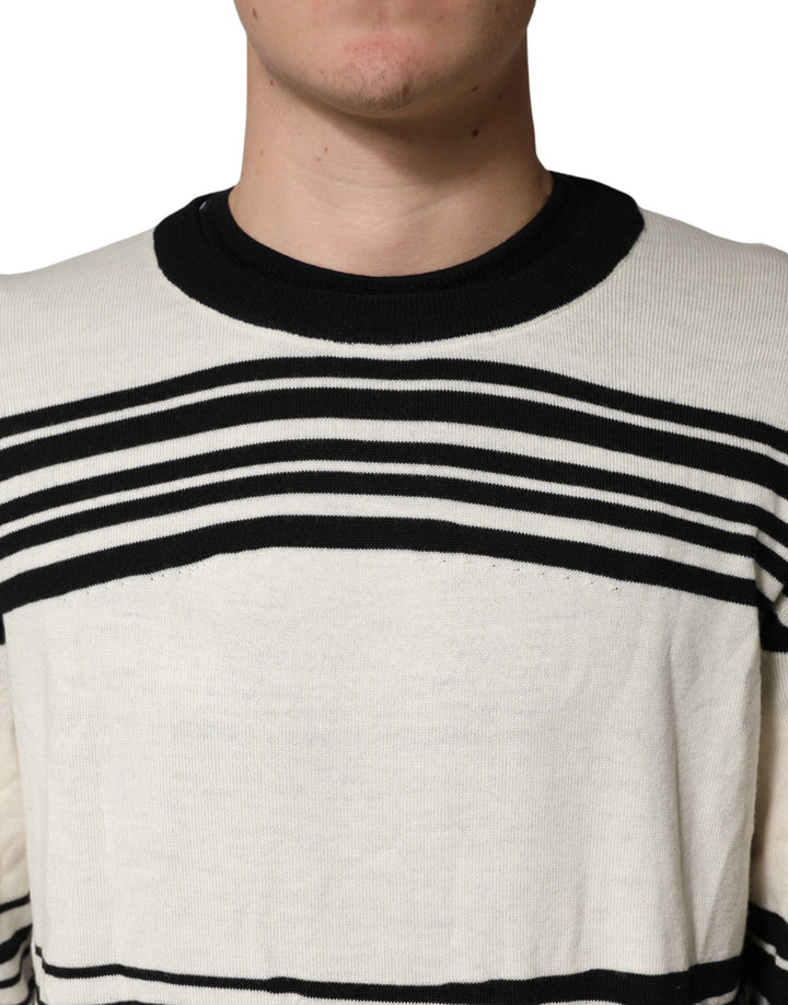 Dolce &amp; Gabbana Sample Sale Dolce &amp; Gabbana Black White Stripe CrewNeck Pullover Sweater - | Designer outlet