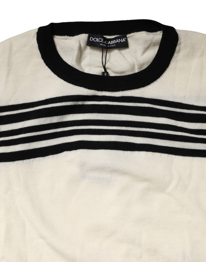 Dolce &amp; Gabbana Sample Sale Dolce &amp; Gabbana Black White Stripe CrewNeck Pullover Sweater - | Designer outlet