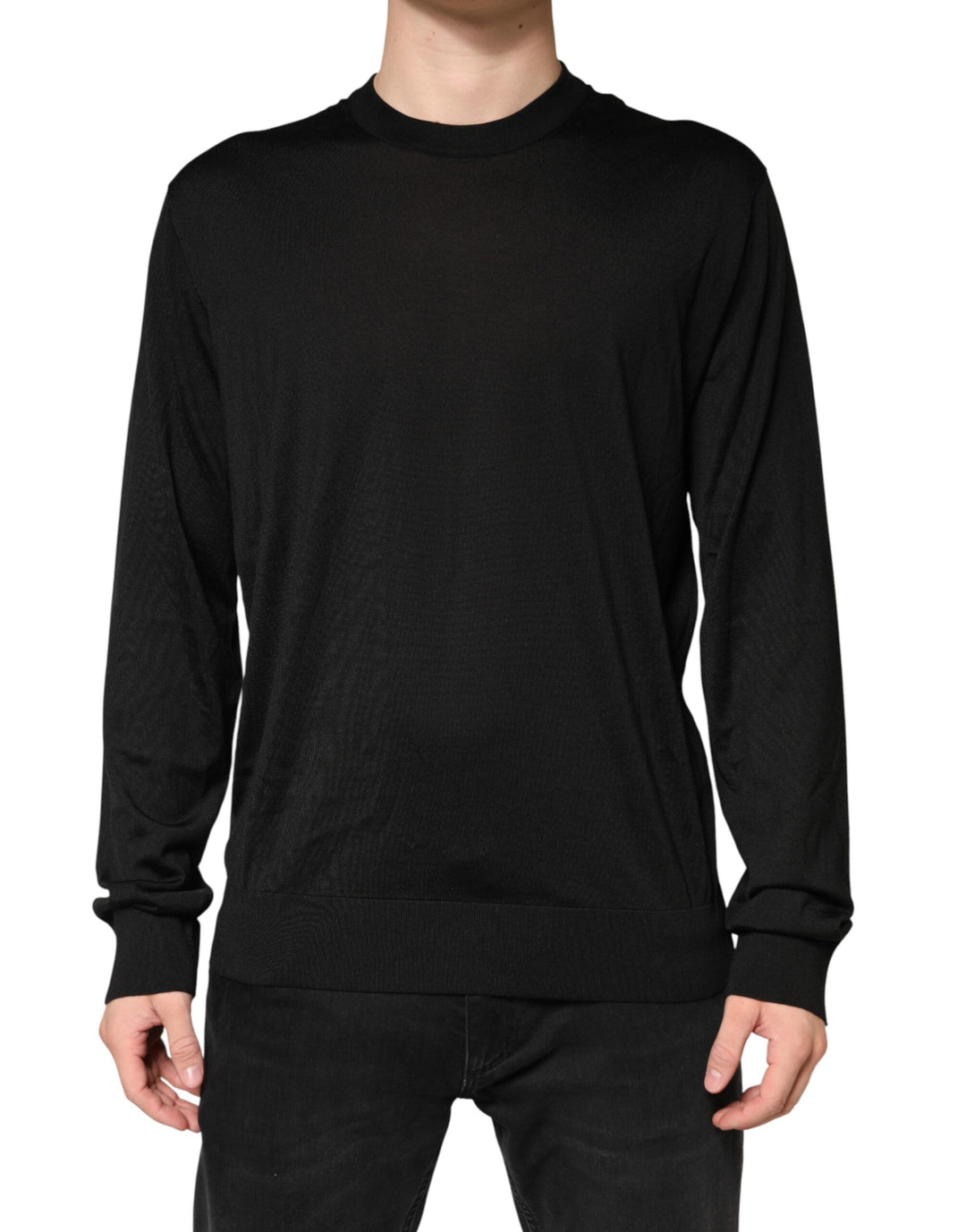 Dolce &amp; Gabbana Sample Sale Dolce &amp; Gabbana Black Silk Men Crew Neck Pullover Sweater - | Designer outlet