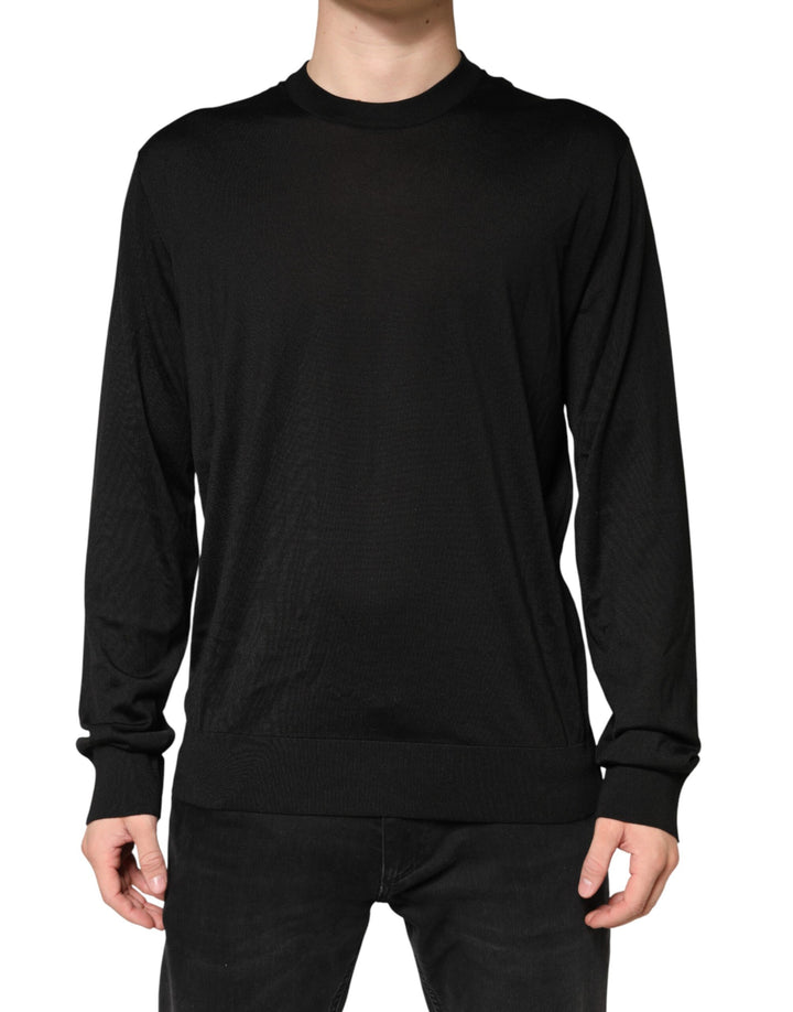 Dolce &amp; Gabbana Sample Sale Dolce &amp; Gabbana Black Silk Men Crew Neck Pullover Sweater - | Designer outlet