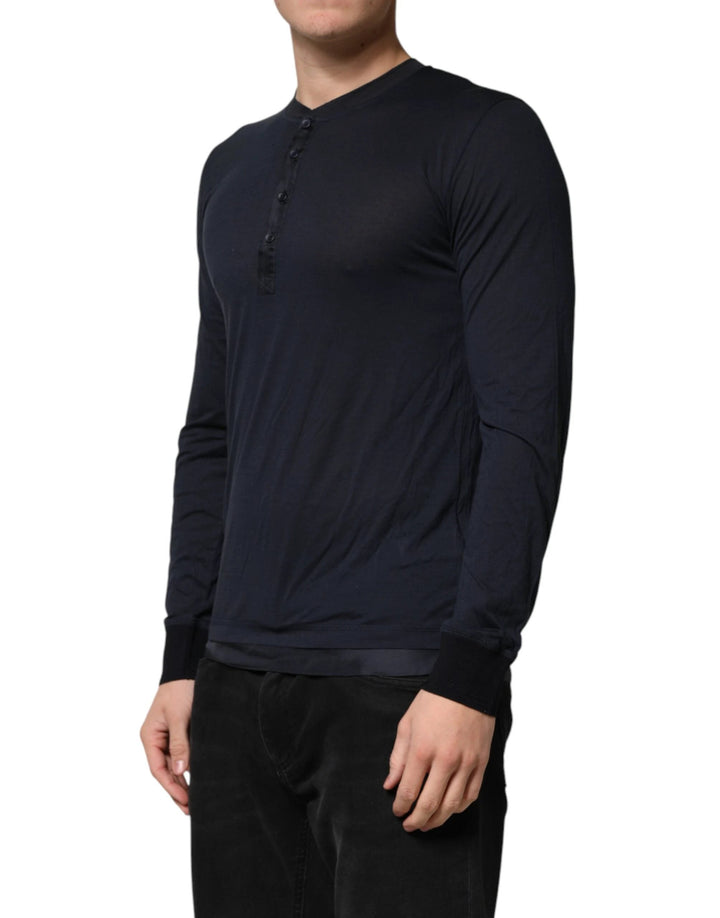 Dolce &amp; Gabbana Sample Sale Dolce &amp; Gabbana Dark Blue Cotton Henley Long Sleeves T-Shirt - | Designer outlet