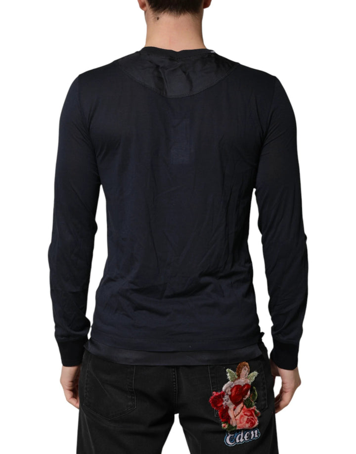 Dolce &amp; Gabbana Sample Sale Dolce &amp; Gabbana Dark Blue Cotton Henley Long Sleeves T-Shirt - | Designer outlet