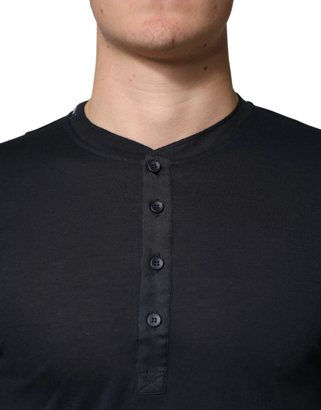 Dolce &amp; Gabbana Sample Sale Dolce &amp; Gabbana Dark Blue Cotton Henley Long Sleeves T-Shirt - | Designer outlet