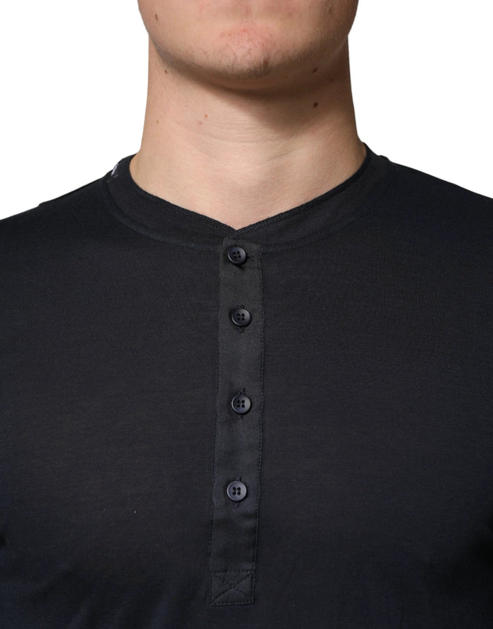 Dolce &amp; Gabbana Sample Sale Dolce &amp; Gabbana Dark Blue Cotton Henley Long Sleeves T-Shirt - | Designer outlet