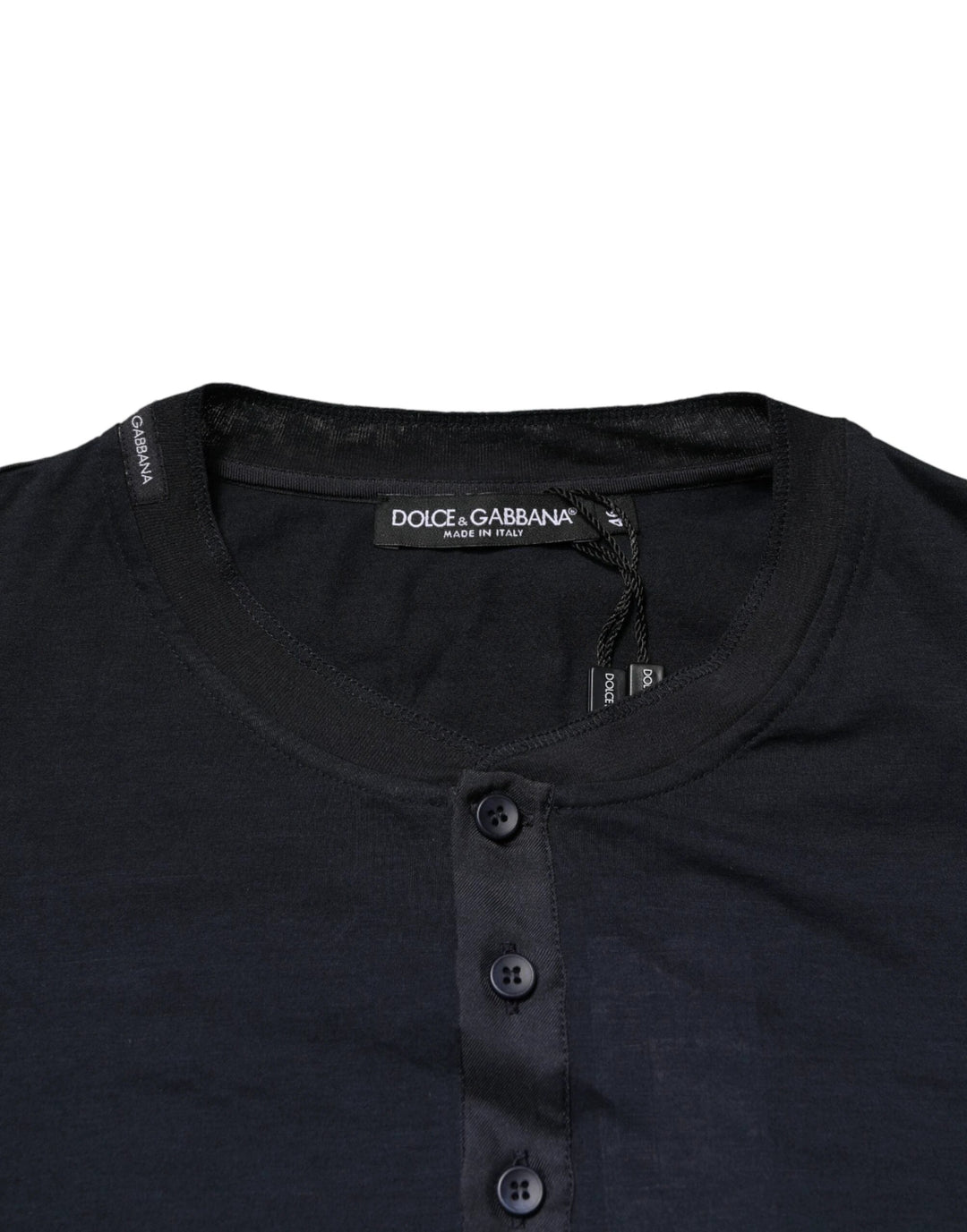 Dolce &amp; Gabbana Sample Sale Dolce &amp; Gabbana Dark Blue Cotton Henley Long Sleeves T-Shirt - | Designer outlet