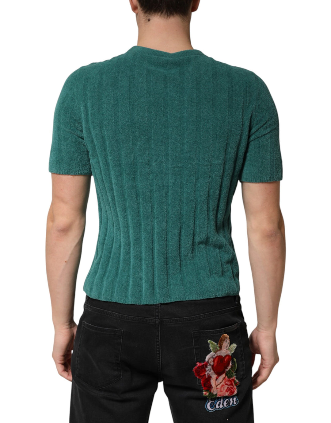 Dolce &amp; Gabbana Dark Green Cotton Blend Men Crew Neck T-shirt by Dolce &amp; Gabbana outlet now on sale