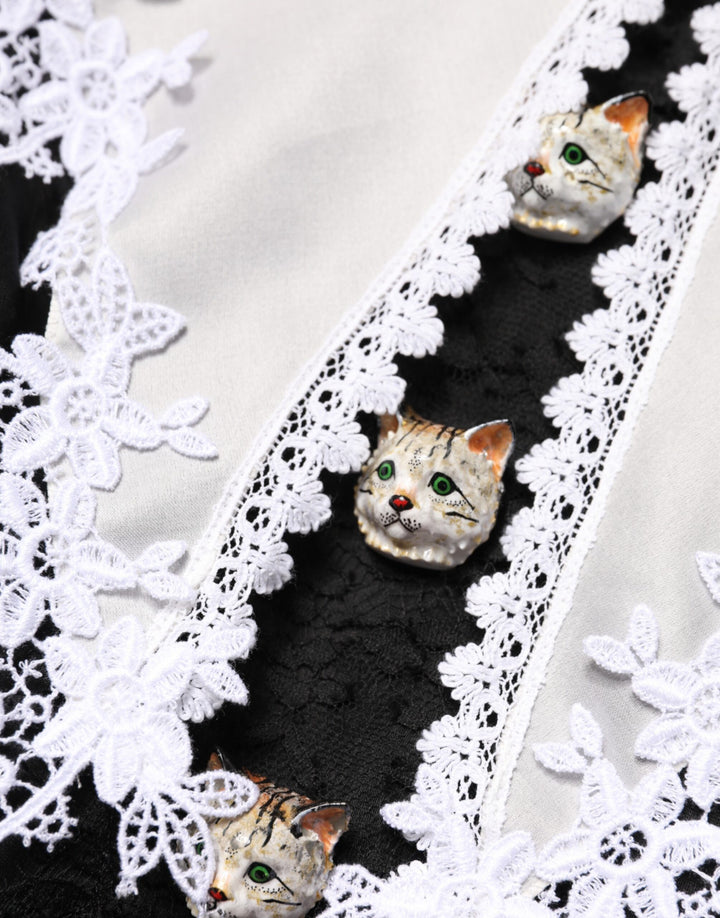 Dolce & Gabbana Black White Silk Macrame Lace Midi Dress by Dolce & Gabbana outlet now on sale