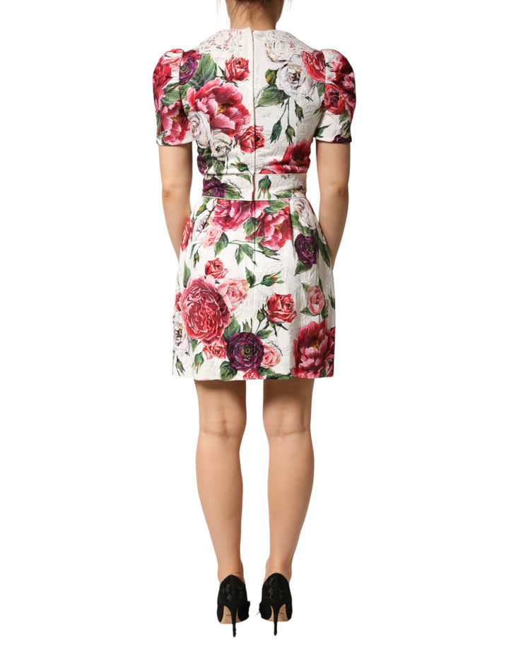 Dolce & Gabbana White Floral Embellished Sheath Mini Dress by Dolce & Gabbana outlet now on sale