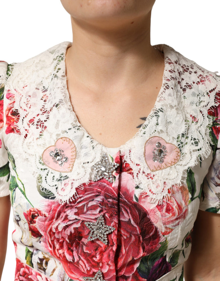 Dolce & Gabbana White Floral Embellished Sheath Mini Dress by Dolce & Gabbana outlet now on sale