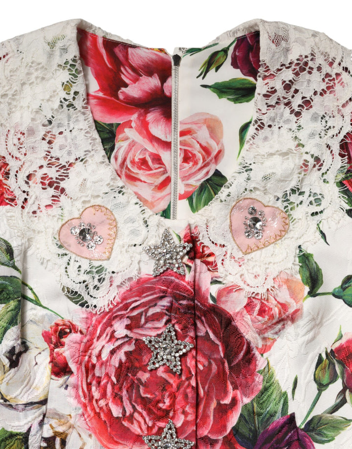 Dolce & Gabbana White Floral Embellished Sheath Mini Dress by Dolce & Gabbana outlet now on sale